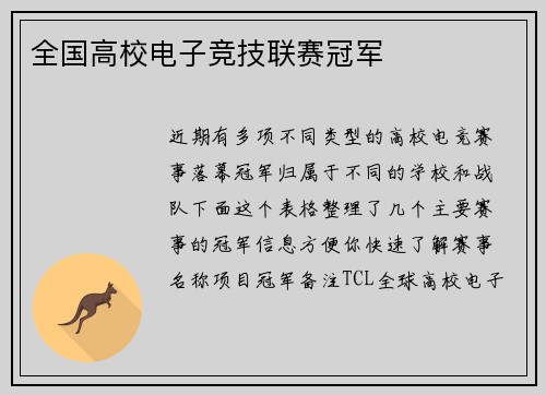 全国高校电子竞技联赛冠军